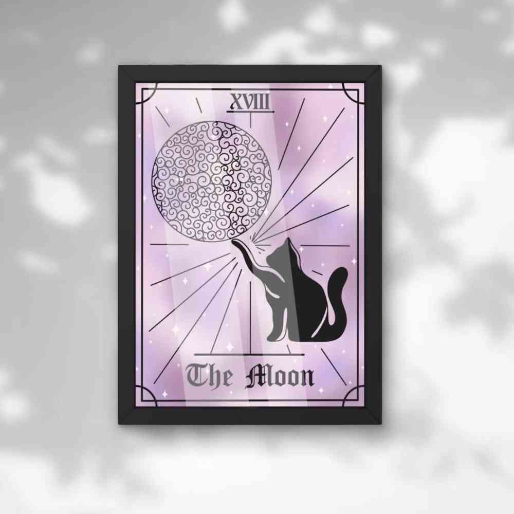 EvyHandmadeDesign - The Moon Cat Tarot No.18 Print - Paars/Zwart